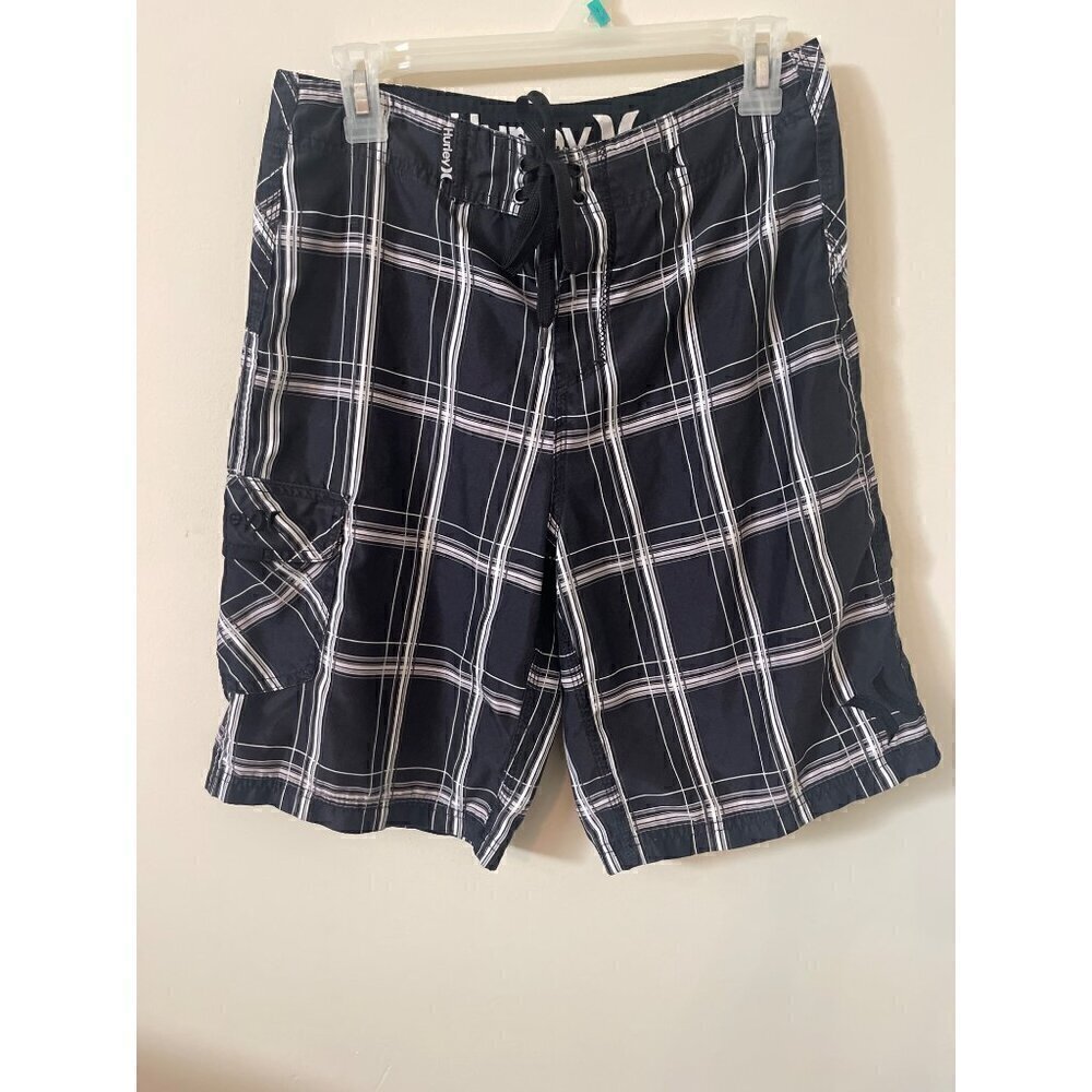 Hurley Swim Shorts Black Pattern White Men's Size Tag Missing INSEAM 10